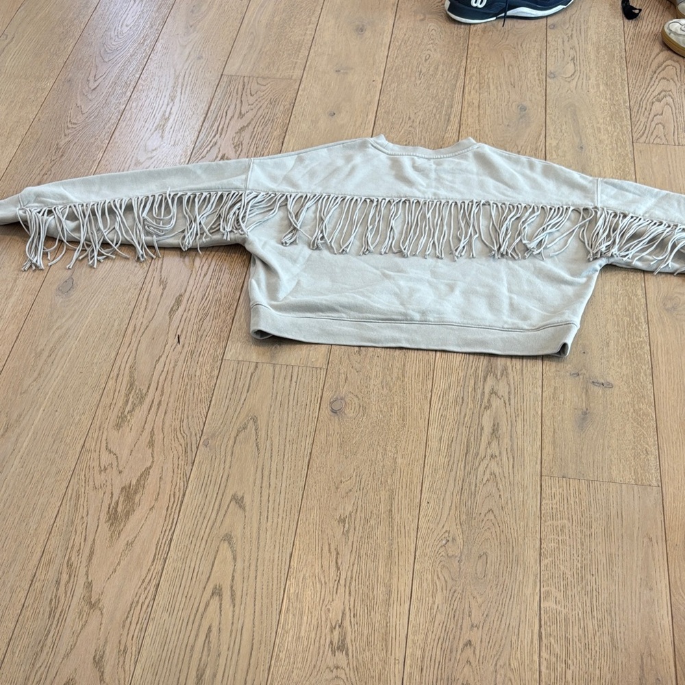 GAP Beige Fringe Cropped Sweatshirt